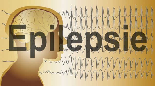 Man sieht die schematische Darstellung eines Schädel, den Schriftzug Epilepsie und im Hintergrund den Ausschlag eines EEGs.