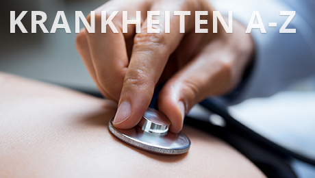 Das Bild zeigt einen Arzt mit einem Stethoskop und der Aufschrift Krankheiten A-Z.