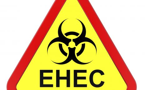 Man sieht ein Biohazard-Schild mit dem Schriftzug EHEC.