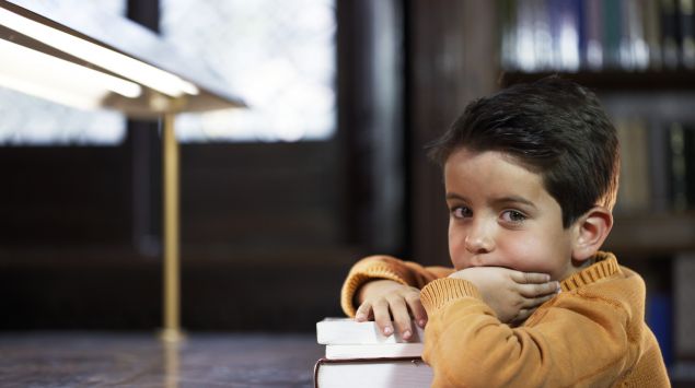 Das Bild zeigt einen Jungen mit Büchern.