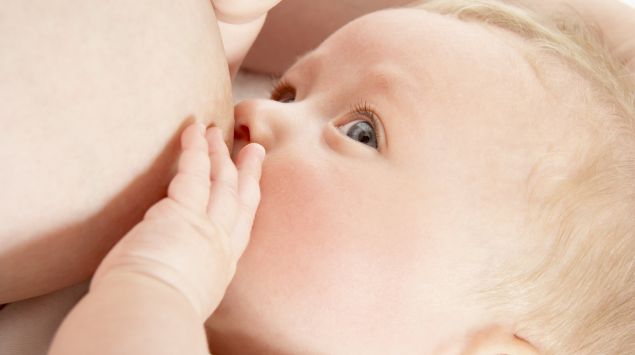 Das Bild zeigt ein Baby, das gestillt wird.