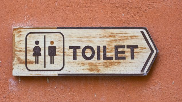Ein Schild mit der Aufschrift Toilet und einem WC-Symbol.