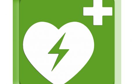 Dieses Rettungszeichen weist (gemäß in Deutschland geltender ISO- und DIN-Norm) auf den nächstgelegenen AED (automatisierter externer Defibrillator) hin.