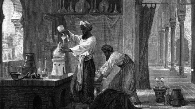 Al-Razi (Rhazes) in seinem Labor.