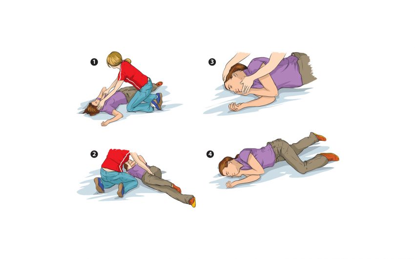 Illustrierter Ablauf der stabilen Seitenlage